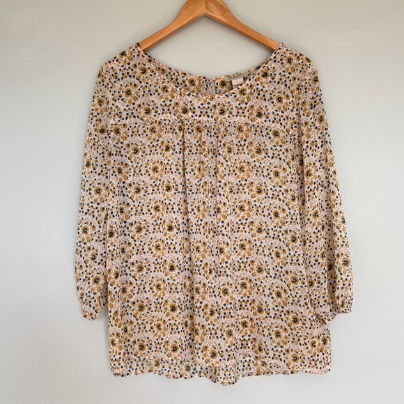 Lucky Brand Size L Floral Print Blouse Top Long Sleeve Lightweight Boho Style - Picture 1 of 12